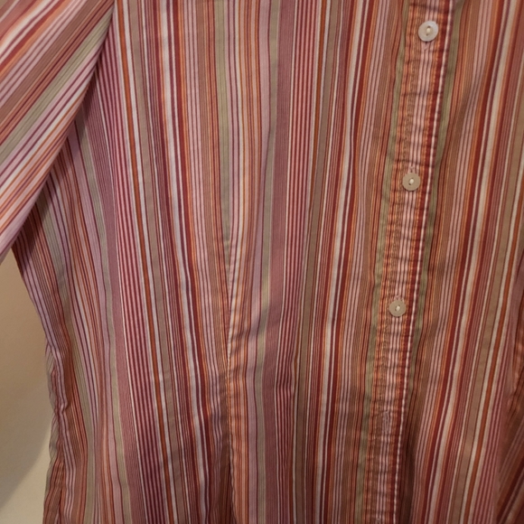 Liz Claiborne size 16 button down blouse.  Pinks, taupe, moss green. - Picture 5 of 6